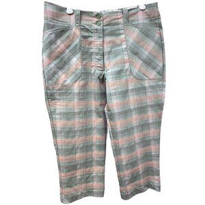 NIKE Golf Womens Pants Size 12 Pastel Green Pink Plaid Capri Sportswear